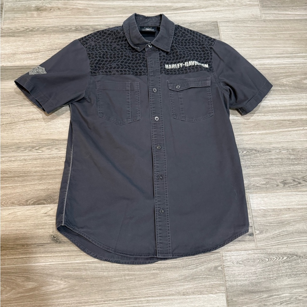 Harley-Davidson Black Casual Button Down Shirt with Geometric Design